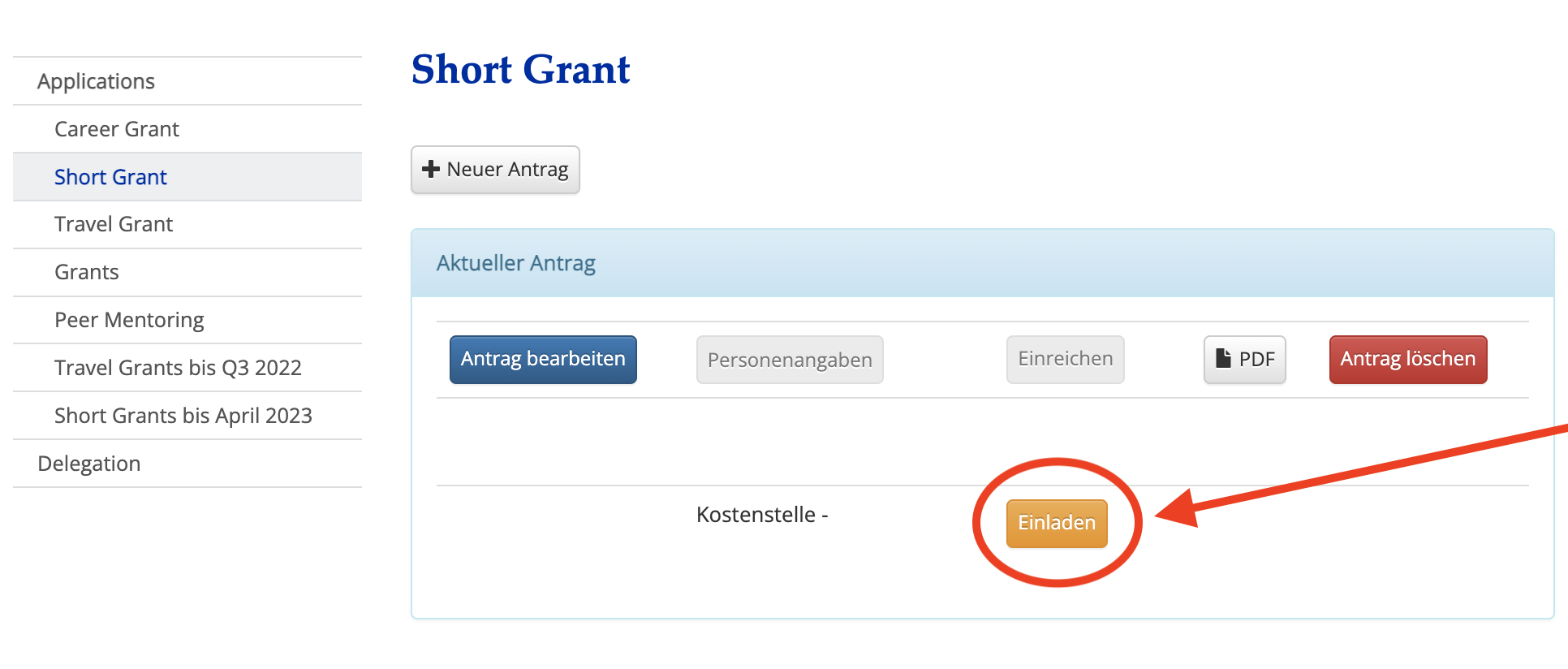 CG/ SG Kostenstelle einladen